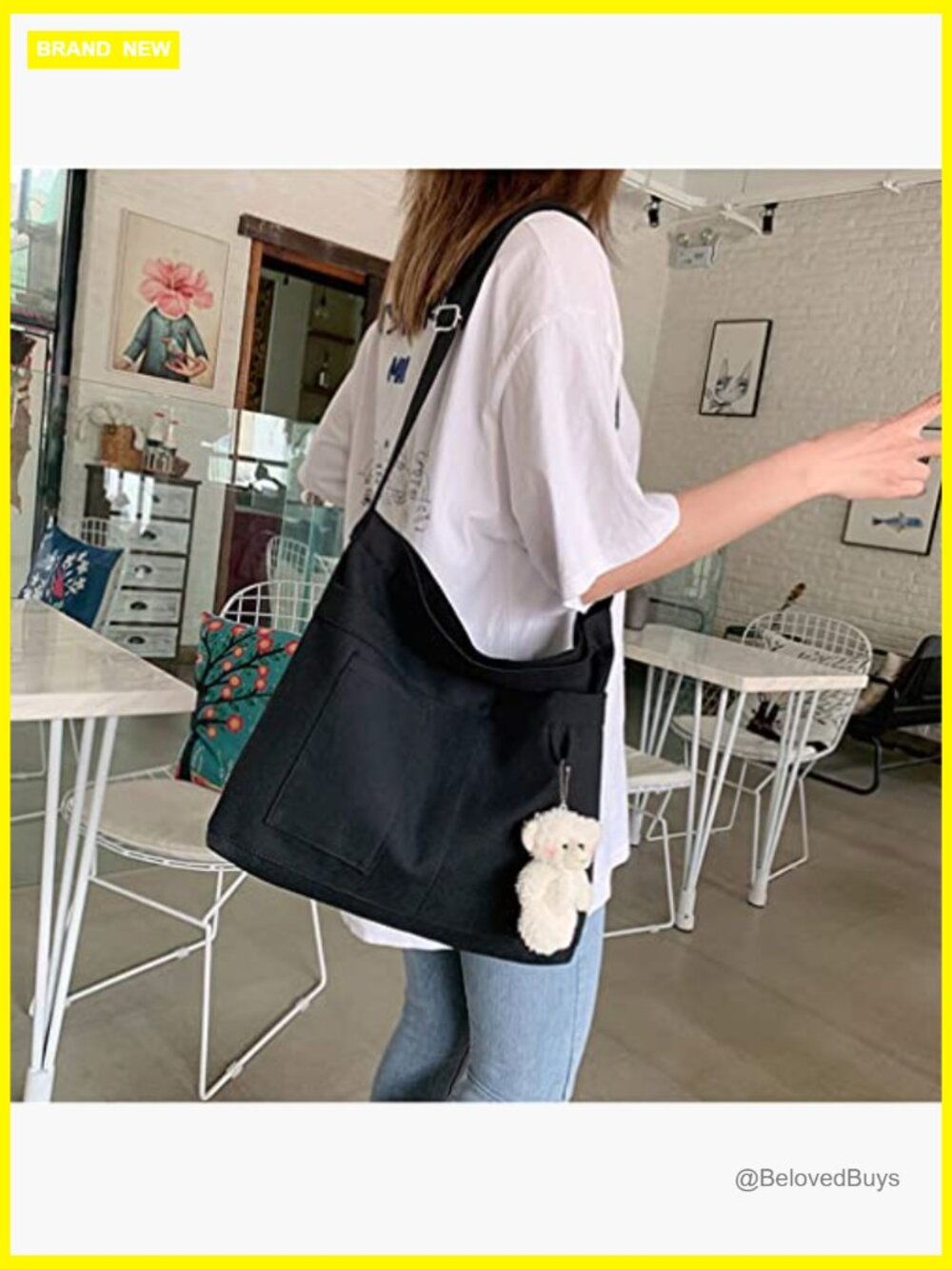 Canvas Tote Bag with Zipper Closure, 3 External Pockets, Adjustable Strap - Picture 3 of 7